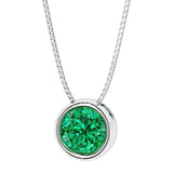 2 Carat Round colombian emerald bezel set solitaire pendant in 14k white gold for women made in USA by Pel & Co Custom Jewelry