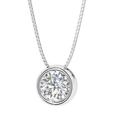 Round Diamond bezel set solitaire pendant in 14k white gold for women made in USA by Pel & Co Custom Jewelry