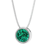 2 Carat Round emerald bezel set solitaire pendant in 14k white gold for women made in USA by Pel & Co Custom Jewelry