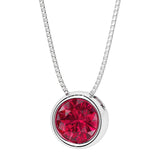 Round Ruby bezel set solitaire pendant in 14k white gold for women made in USA by Pel & Co Custom Jewelry