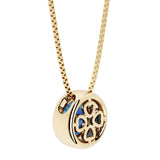 Blue Opal round solitaire bezel necklace in 14k yellow gold with custom back gallery US-made by Pel & Co personalized jewelry