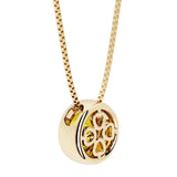Yellow Sapphire round solitaire bezel necklace in 14k yellow gold with custom back gallery US-made by Pel & Co personalized jewelry