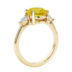 3 stone round diamond ring in classic 14k yellow gold setting.