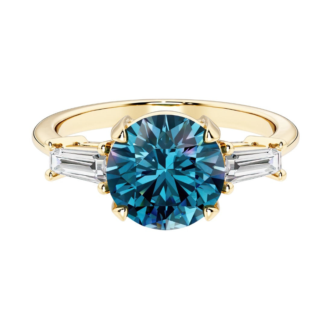 14k yellow gold round engagement ring with alexandrite and diamonds, crafted for those seeking unique engagement rings with classic charm.