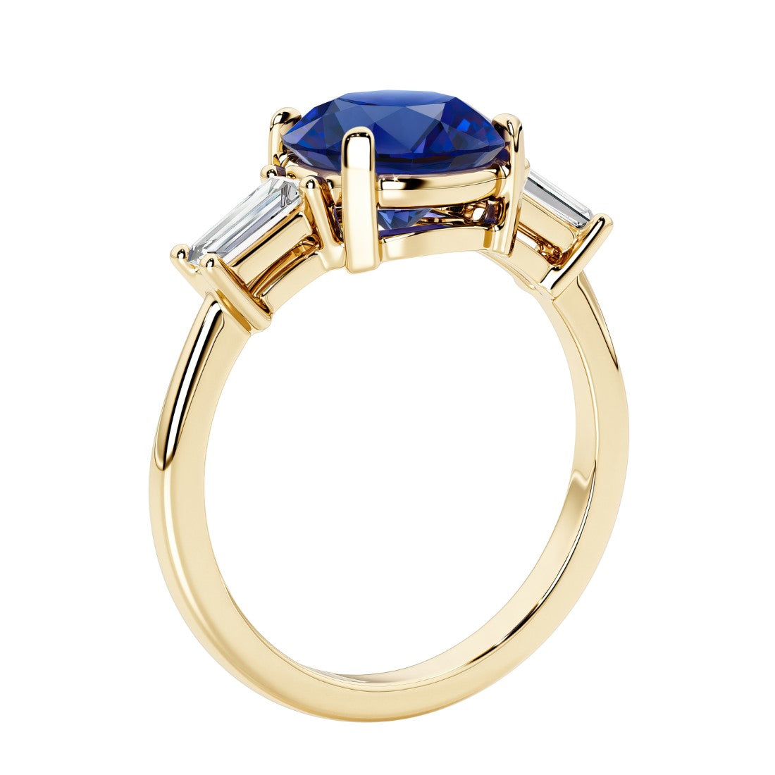 Round cut diamond ring in a 3 stone setting, one of our most loved female engagement rings.