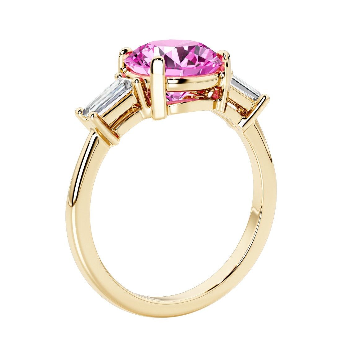 Round cut diamond ring in a 3 stone setting, one of our most loved female engagement rings.