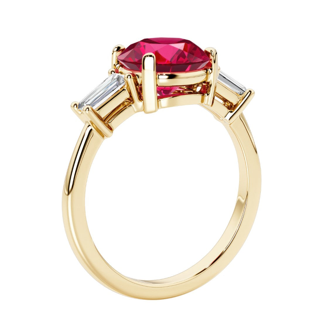 Round cut diamond ring in a 3 stone setting, one of our most loved female engagement rings.