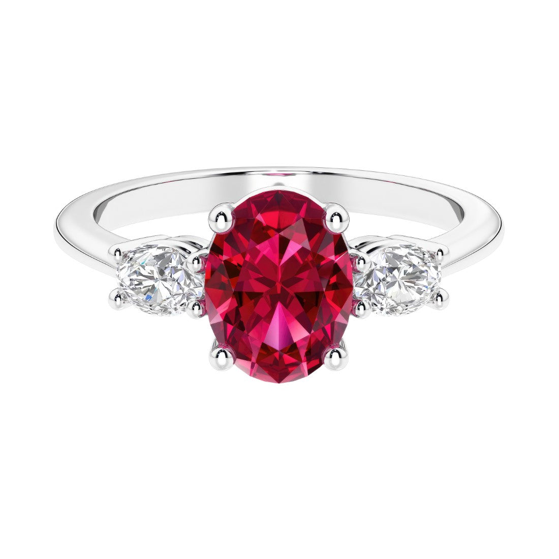 3 stone oval engagement ring with elegant proportions.