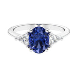 3 stone oval engagement ring with elegant proportions 14k white gold.