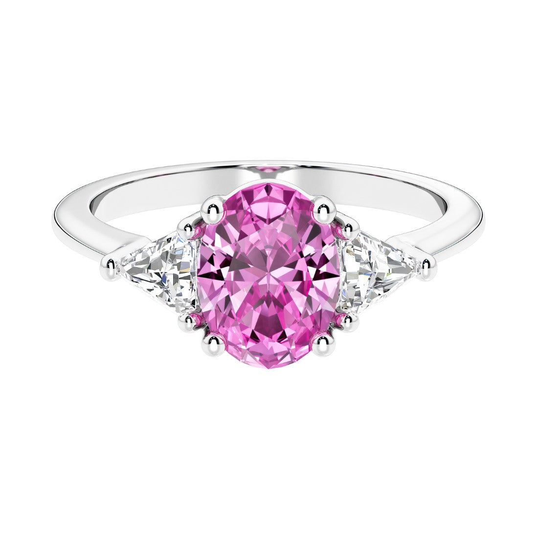 3 stone oval engagement ring with elegant proportions 14k white gold.
