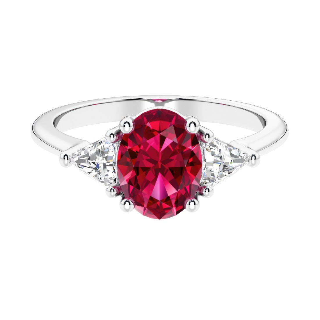 3 stone oval engagement ring with elegant proportions 14k white gold.