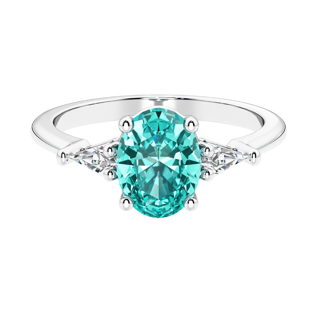 3 stone oval engagement ring with elegant proportions 14k white gold.