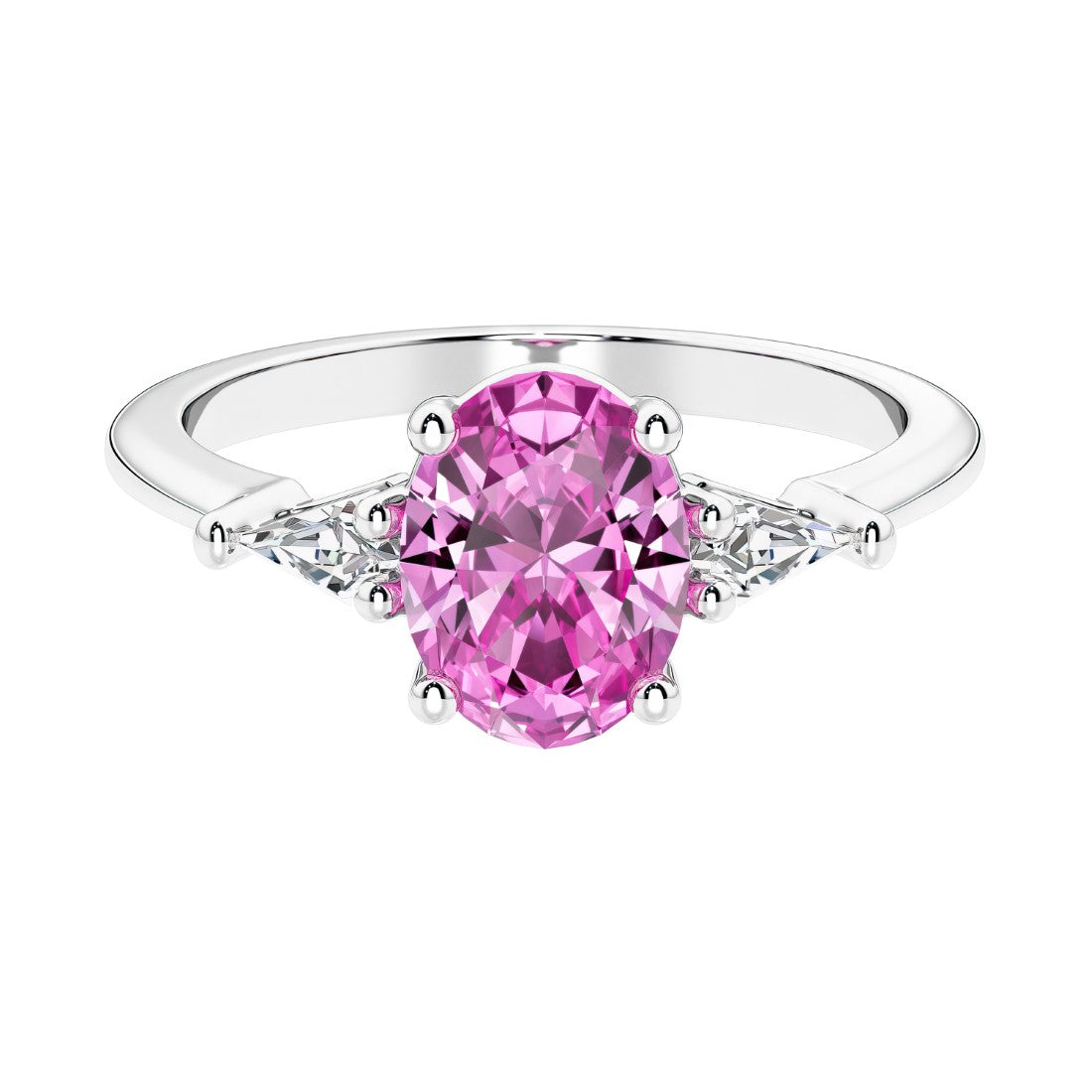 3 stone oval engagement ring with elegant proportions 14k white gold.