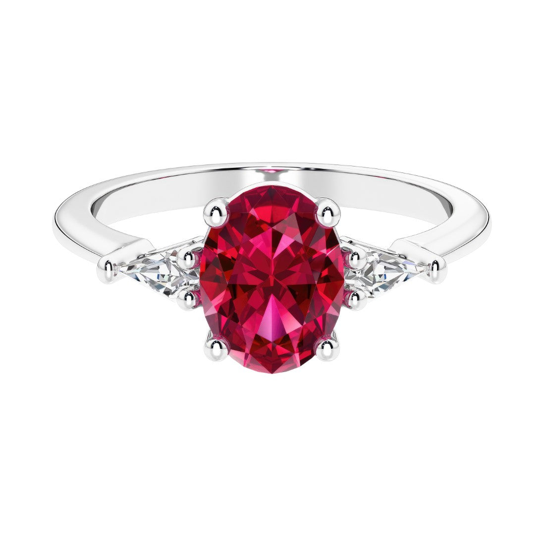 3 stone oval engagement ring with elegant proportions 14k white gold.