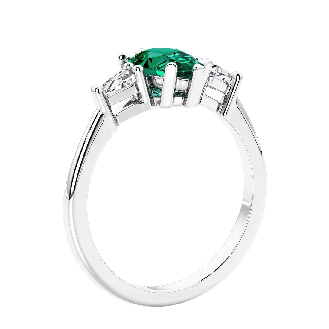 1.25 Carats Pear Shape Lab Grown Emerald and Kite Diamond Ring in 14k Gold - Pel & Co - custom made in the USA