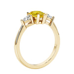 Yellow Gemstone three stone pear shaped engagement ring with classic styling.