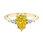 Yellow Gemstone pear shaped 3 stone engagement ring with elegant diamond side stones.
