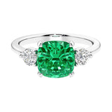 Cushion shaped engagement ring with brilliant diamonds.