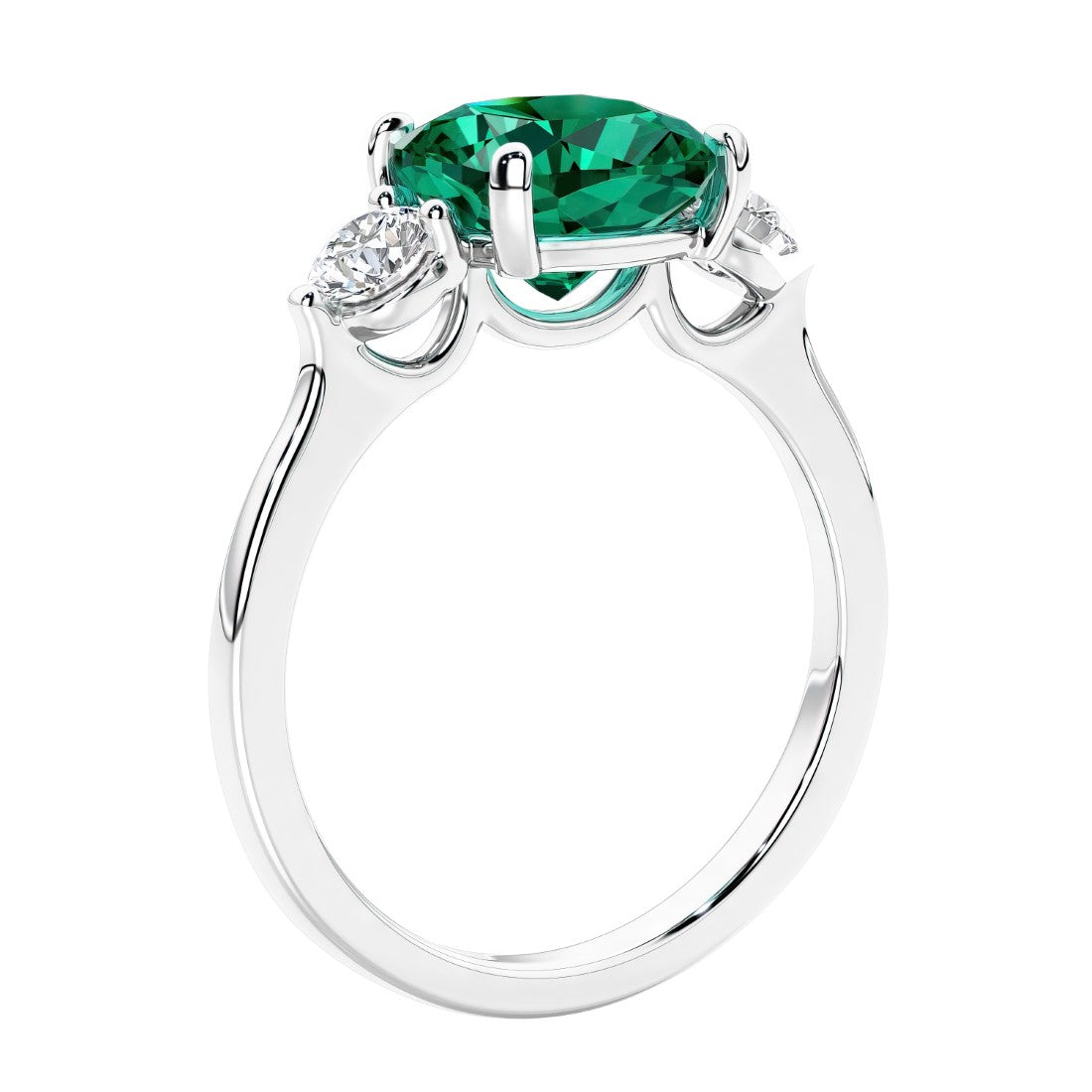 Cushion cut diamond ring as a unique engagement ring featuring three stone design.