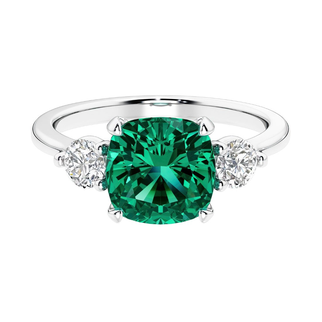 Cushion shaped engagement ring with brilliant diamonds.