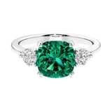 Cushion shaped engagement ring with brilliant diamonds.