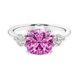 Cushion shaped engagement ring with brilliant diamonds.