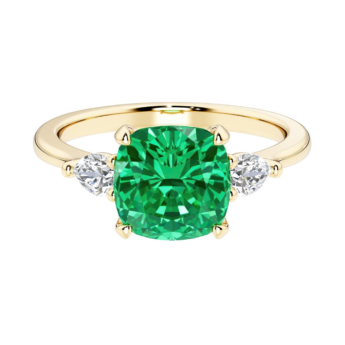 Cushion cut 3 stone engagement ring with soft corners and vintage charm.