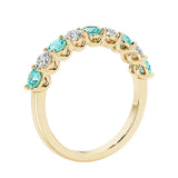 Lab grown diamond and gemstone half eternity band with 9 round stones in yellow gold.