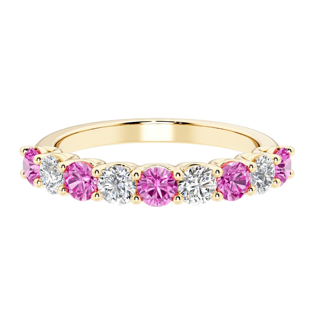 Ladies diamond anniversary bands featuring 9 sparkling diamonds in shared prong style.