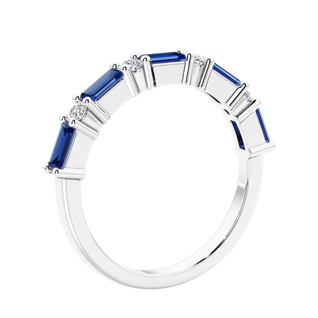 Diamond and gemstone anniversary ring with 9 stones in a luxe setting.