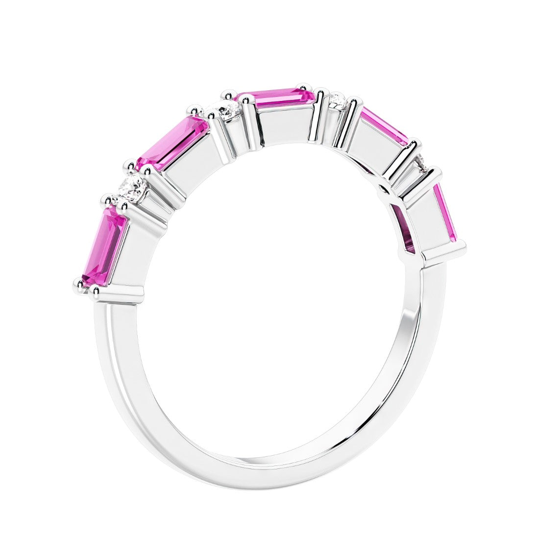 Diamond and gemstone anniversary ring with 9 stones in a luxe setting.