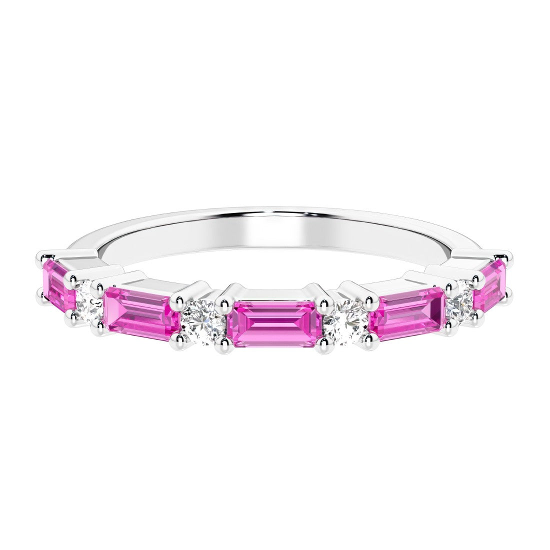 Ladies diamond anniversary band with nine stones, featuring a mix of gemstones and lab diamonds.