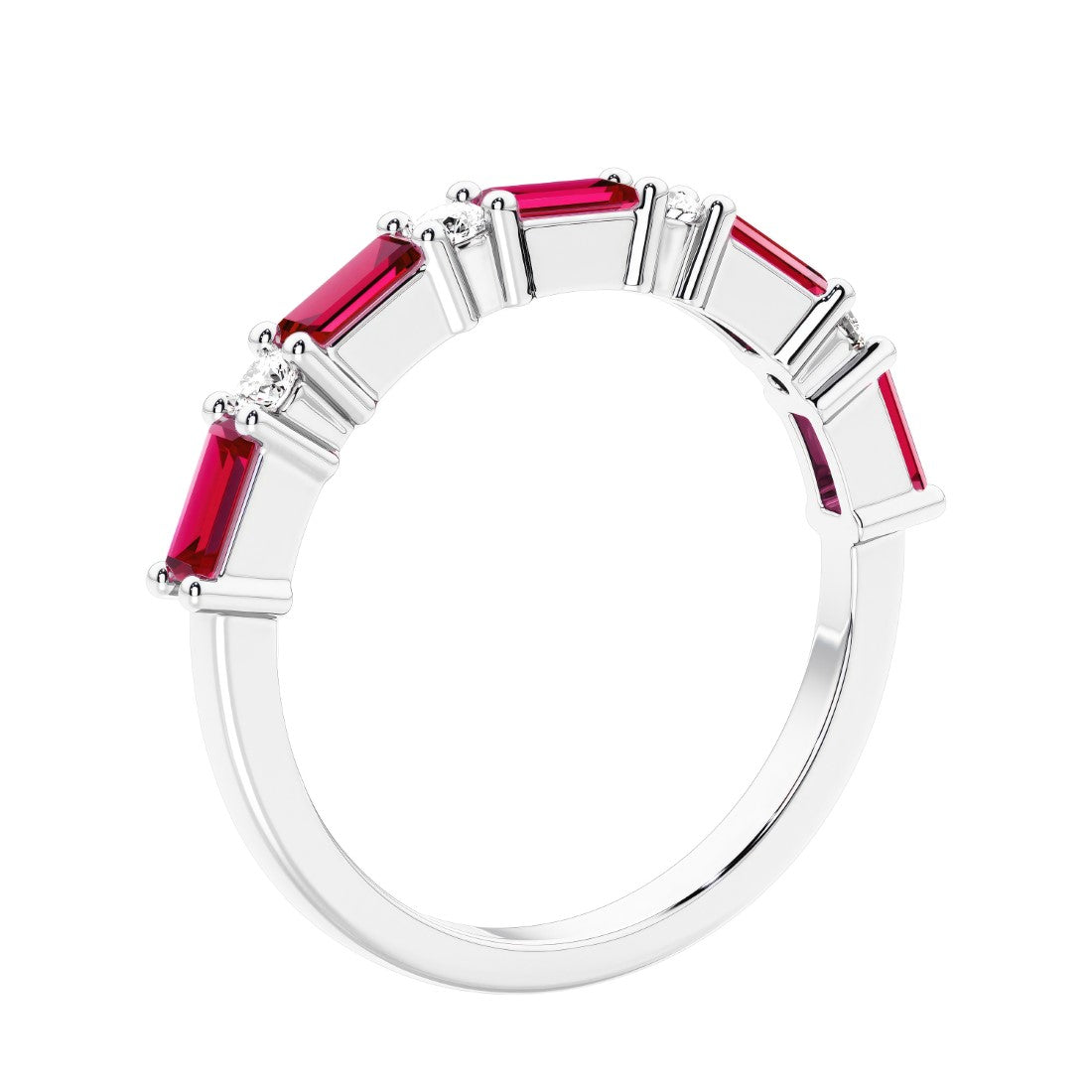 Diamond and gemstone anniversary ring with 9 stones in a luxe setting.