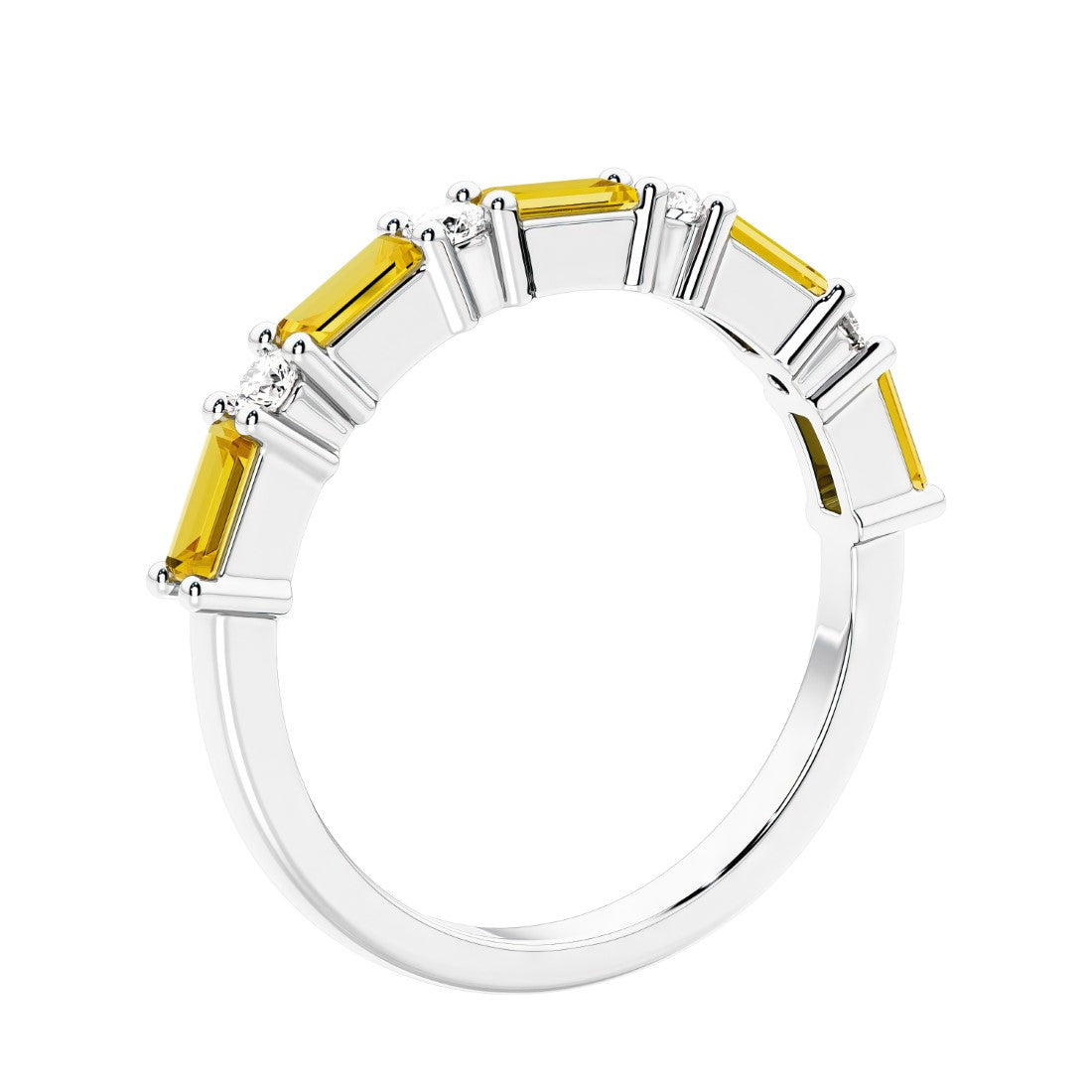 Diamond and gemstone anniversary ring with 9 stones in a luxe setting.