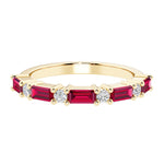 9 stone gemstone anniversary ring with alternating diamonds and gemstones in yellow gold.
