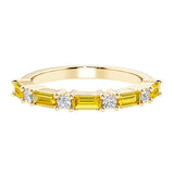 9 stone gemstone anniversary ring with alternating diamonds and gemstones in yellow gold.