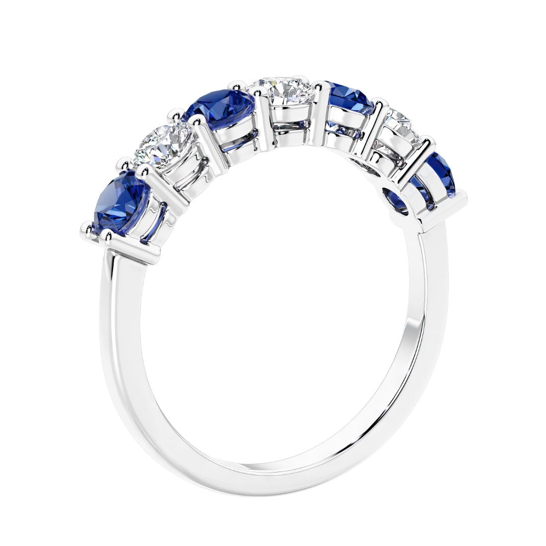 Anniversary diamond ring featuring 7 lab created diamonds and gemstones in a classic band.
