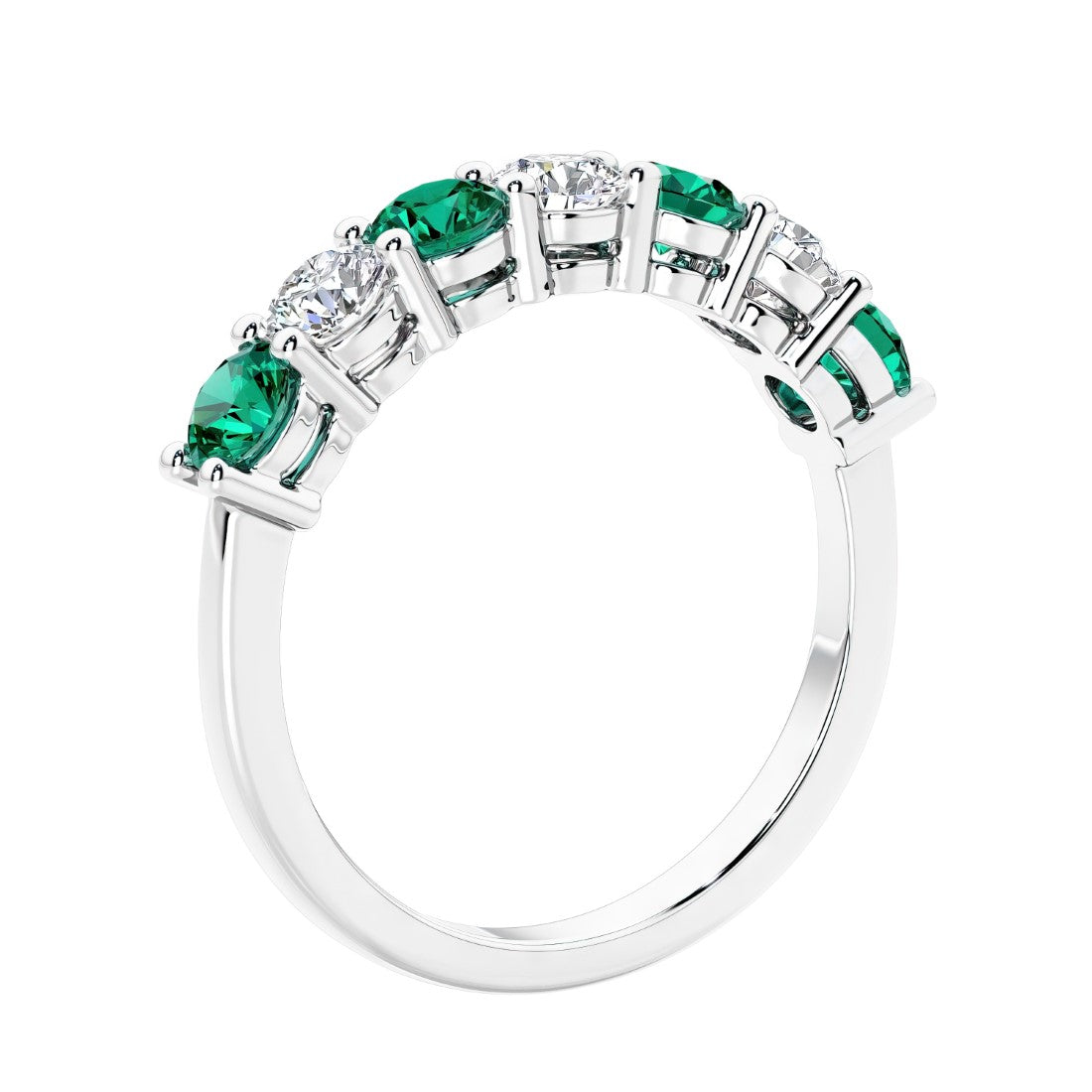 Anniversary diamond ring featuring 7 lab created diamonds and gemstones in a classic band.