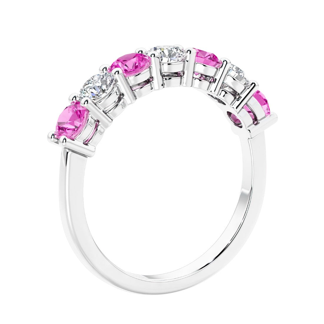 Anniversary diamond ring featuring 7 lab created diamonds and gemstones in a classic band.