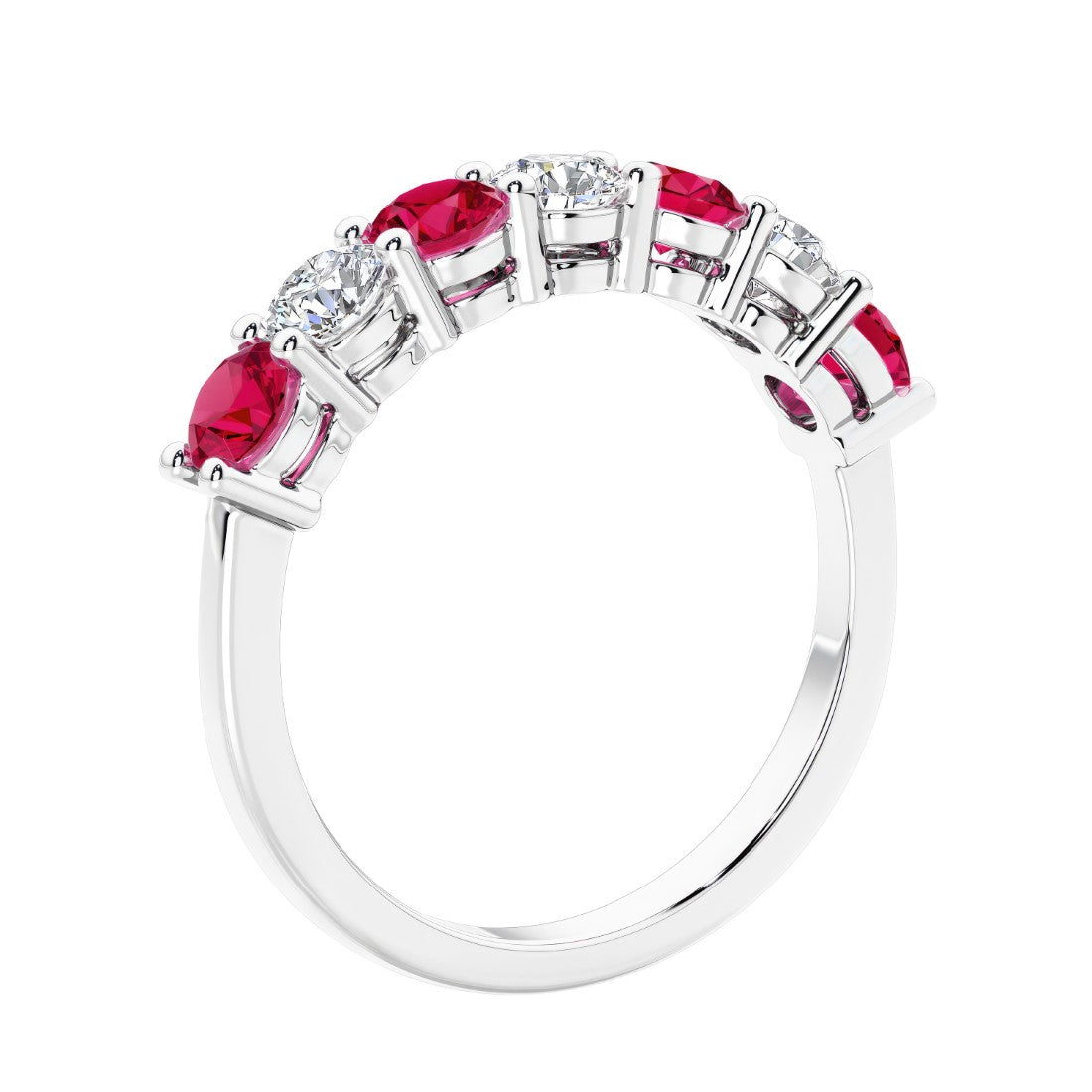 Anniversary diamond ring featuring 7 lab created diamonds and gemstones in a classic band.