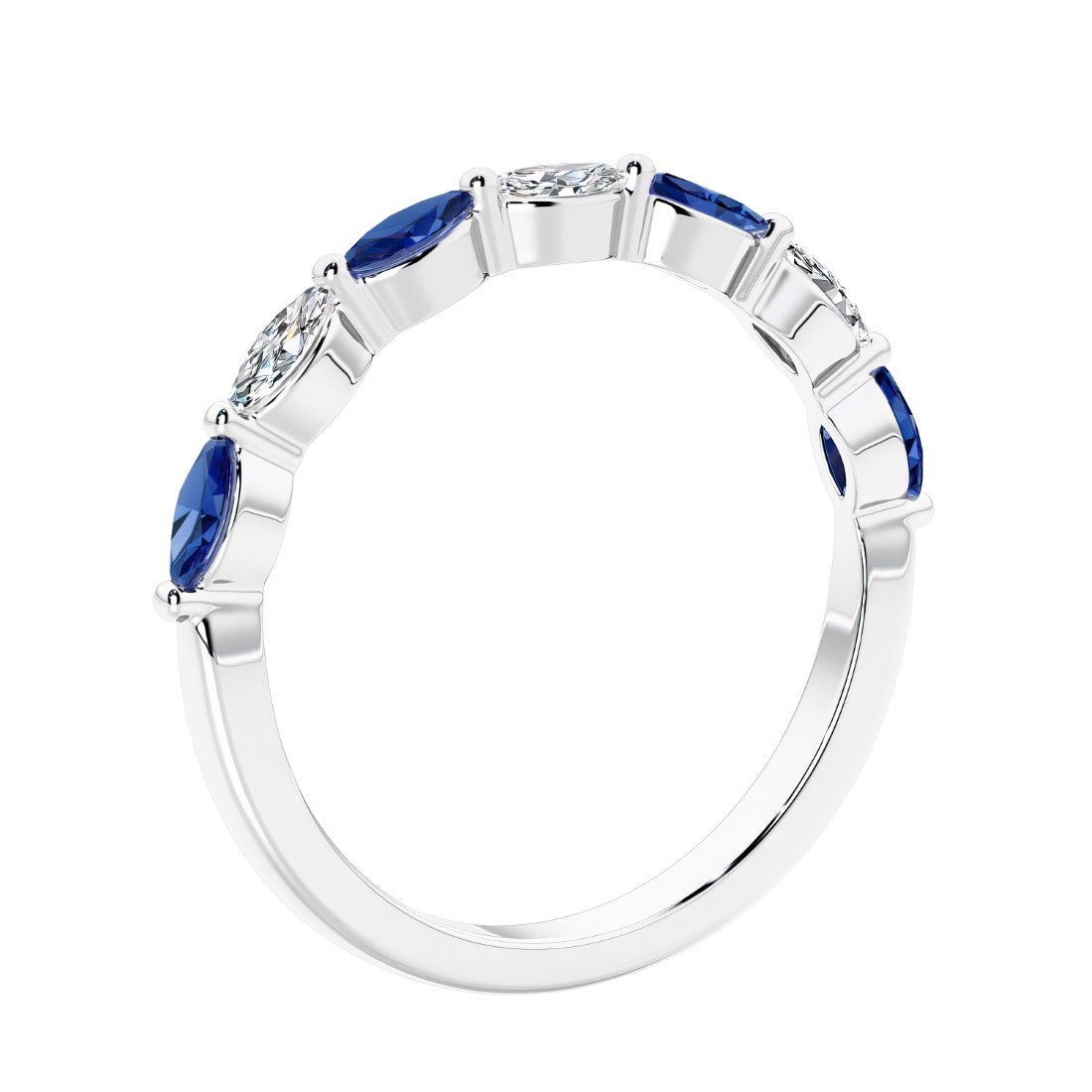 Anniversary diamond ring featuring 7 lab created diamonds and gemstones in a classic band.