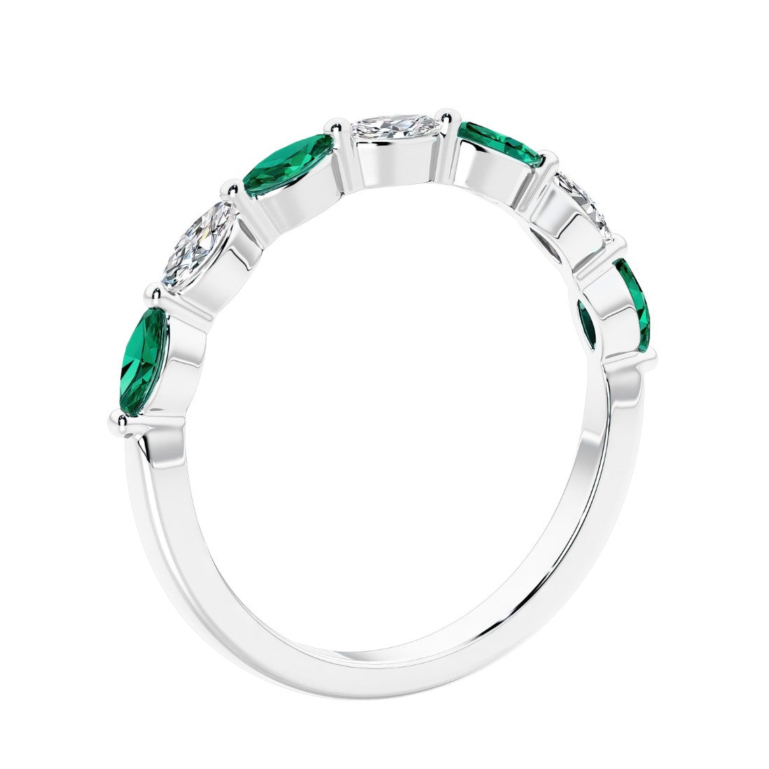 Anniversary diamond ring featuring 7 lab created diamonds and gemstones in a classic band.