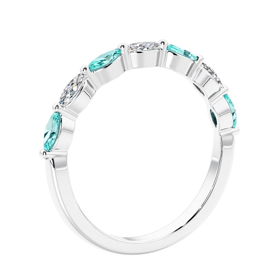 Anniversary diamond ring featuring 7 lab created diamonds and gemstones in a classic band.