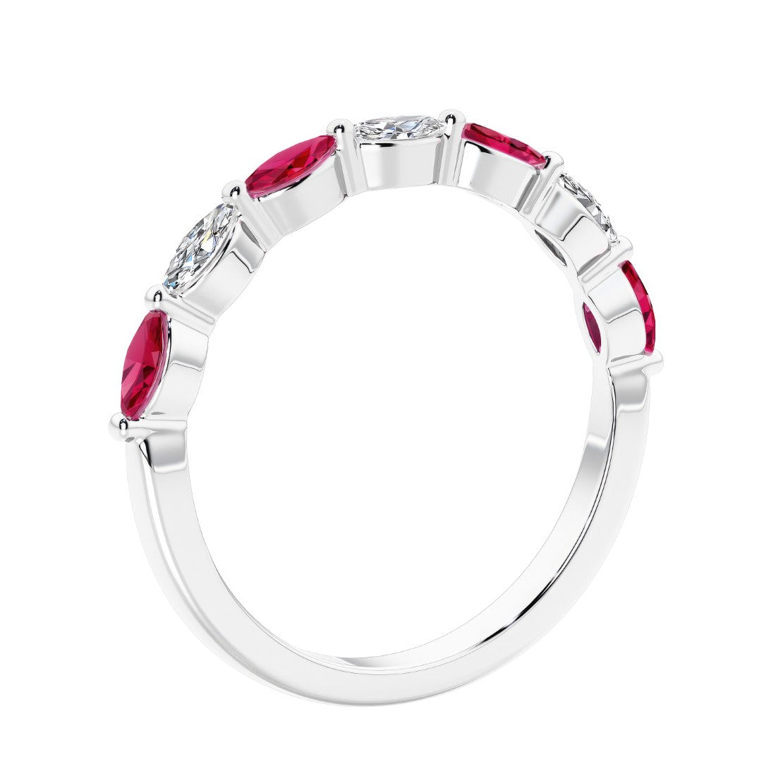 Anniversary diamond ring featuring 7 lab created diamonds and gemstones in a classic band.