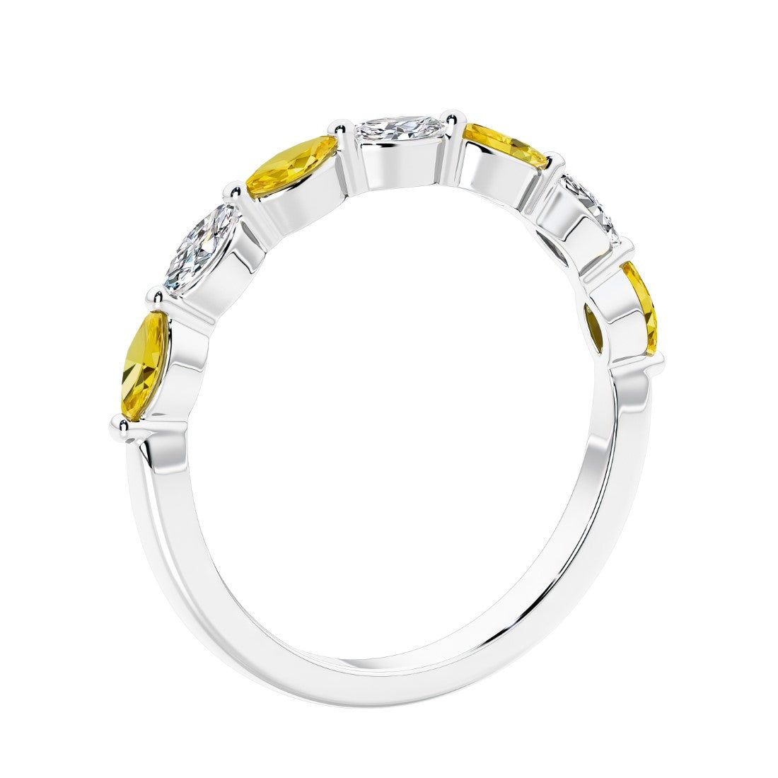 Anniversary diamond ring featuring 7 lab created diamonds and gemstones in a classic band.