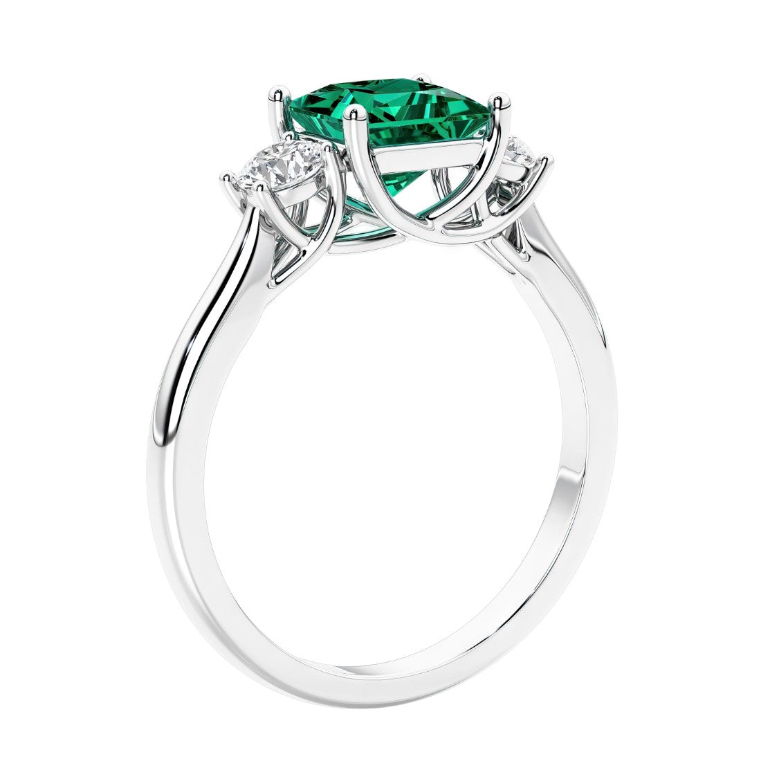 3 stone princess diamond ring in sleek white gold.