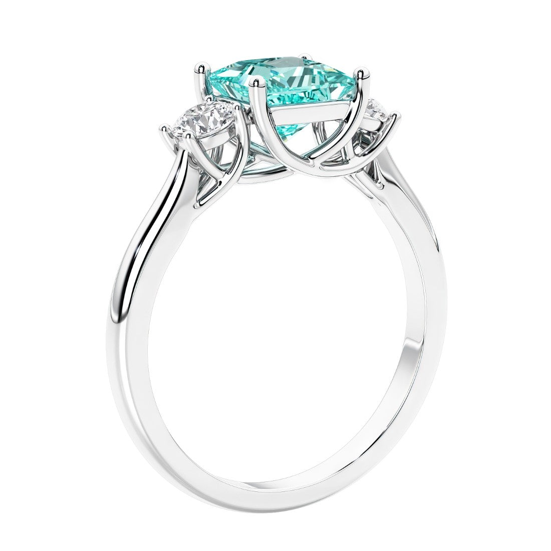 3 stone princess diamond ring in sleek white gold.