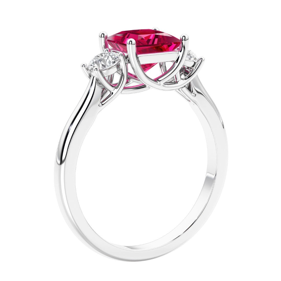3 stone princess diamond ring in sleek white gold.