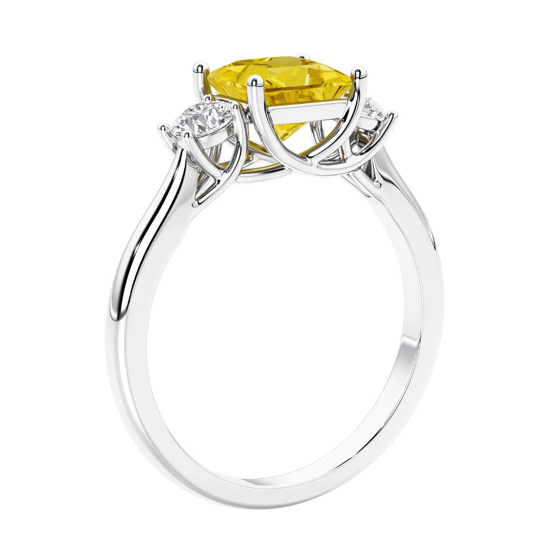 3 stone princess diamond ring in sleek white gold.