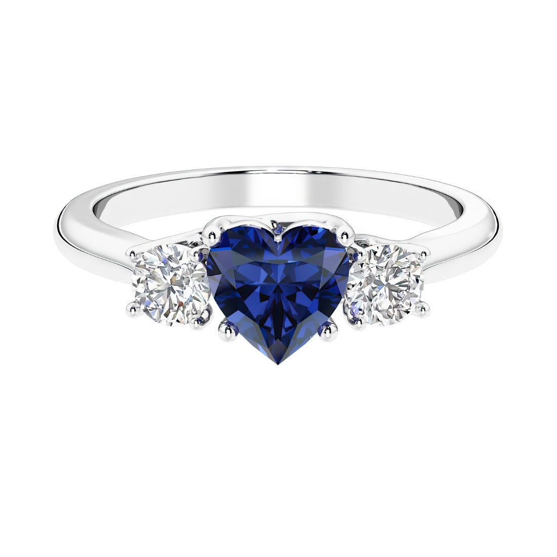 3 stone Heart diamond ring set in a delicate band.